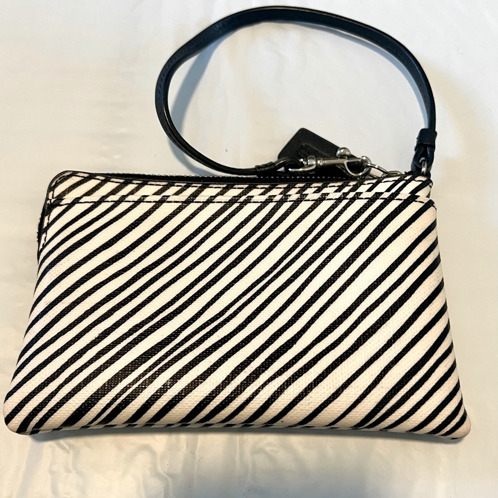 Gently Used Black & White Stripe Leather Coach Wristlet